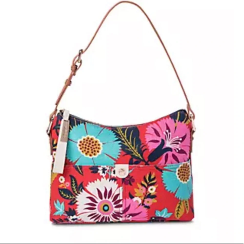 Floral Print Shoulder Bag in Red and Pink